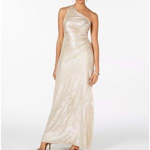 Calvin Klein One Shoulder metallic gold Gown